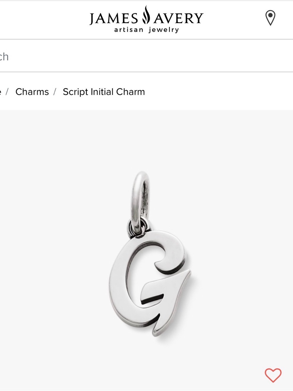 James Avery Sterling Silver Script Initial G Charm